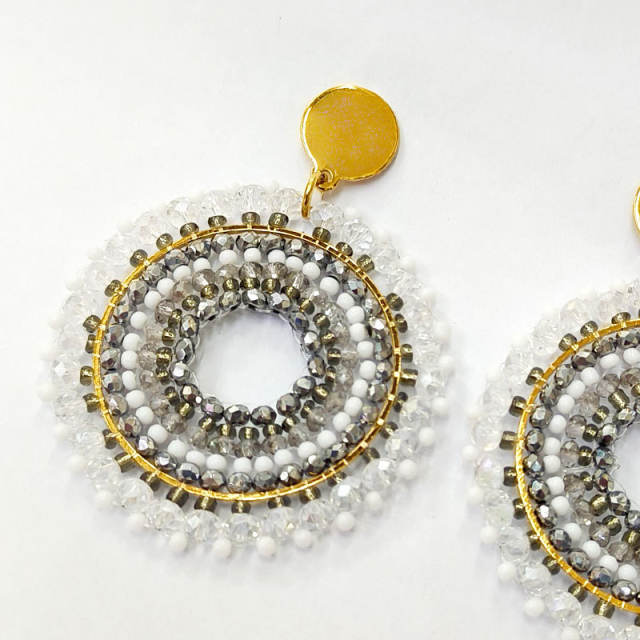 Boho handmade gray color bead round shape dangle earrings stainless steel earrings