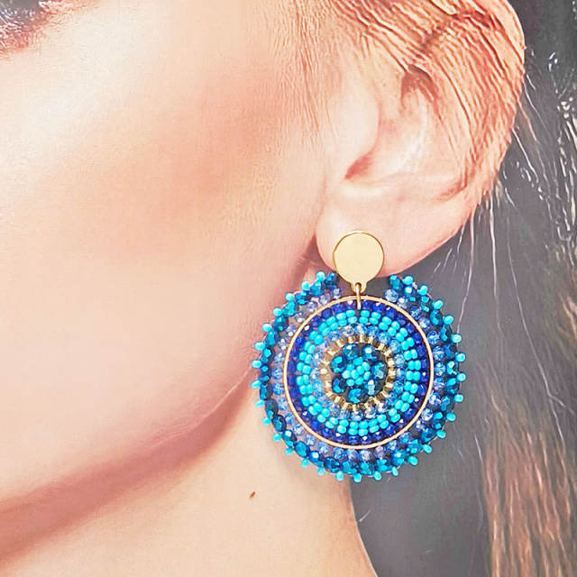 Boho handmade blue color bead stainless steel earrings