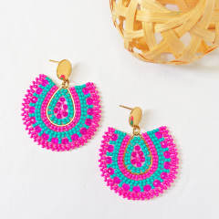 Boho handmade rose red bead drop shape stainless steel earrings