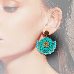 Boho handmade green color bead fan shape dangle earrings stainless steel earrings