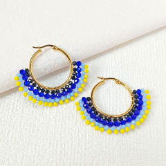 Boho handmade colorful bead fan shape stainless steel hoop earrings