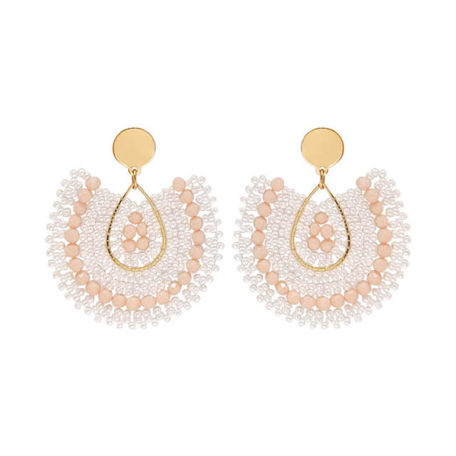 Boho beige color beaded dangle earrings stainless steel earrings