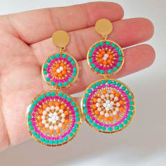 Boho handmade colorful bead dangle earrings stainless steel earrings