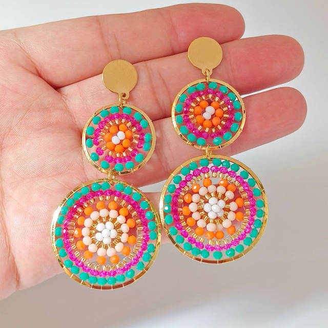 Boho handmade colorful bead dangle earrings stainless steel earrings