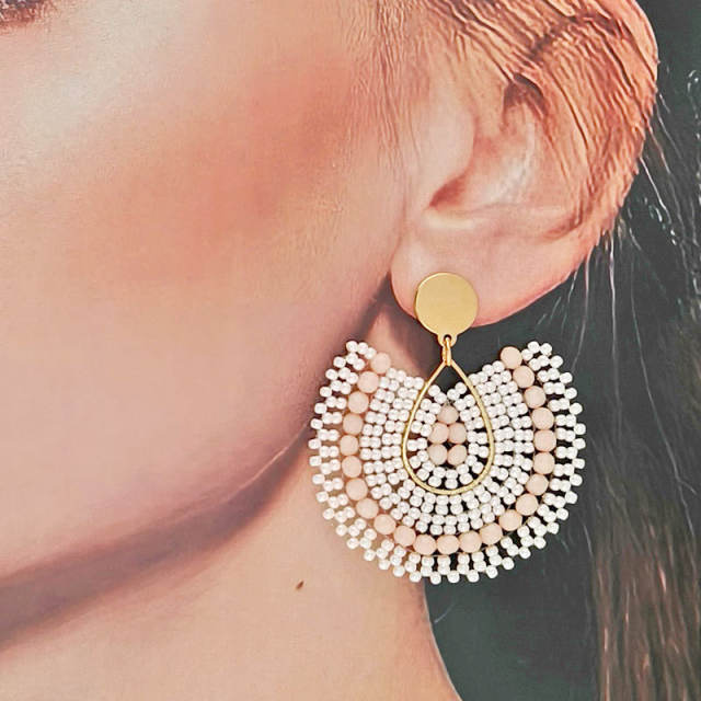 Boho beige color beaded dangle earrings stainless steel earrings