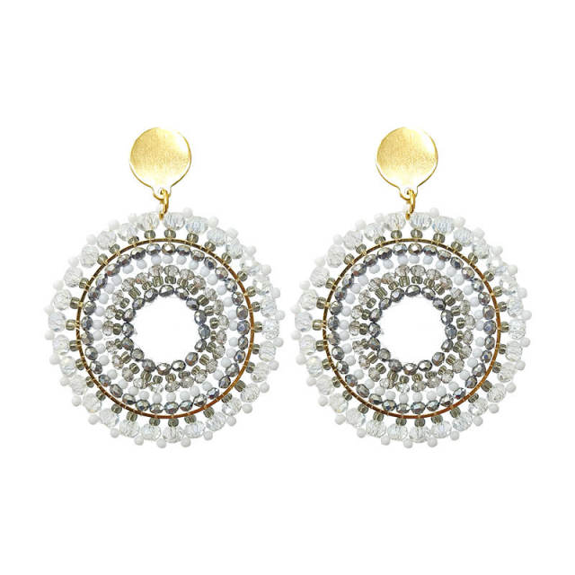 Boho handmade gray color bead round shape dangle earrings stainless steel earrings