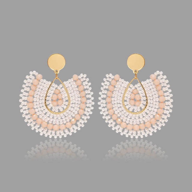 Boho beige color beaded dangle earrings stainless steel earrings