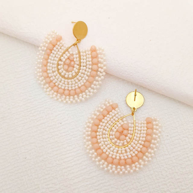 Boho beige color beaded dangle earrings stainless steel earrings