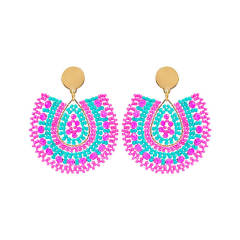 Boho handmade rose red bead drop shape stainless steel earrings