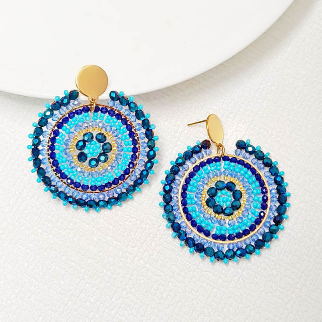 Boho handmade blue color bead stainless steel earrings