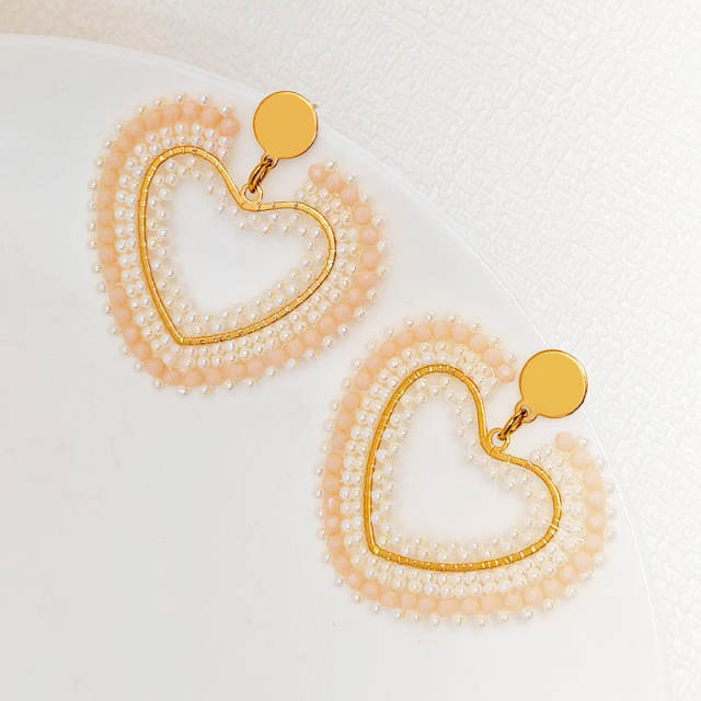 Boho handmade beaded heart dangle earrings stainless steel earrings