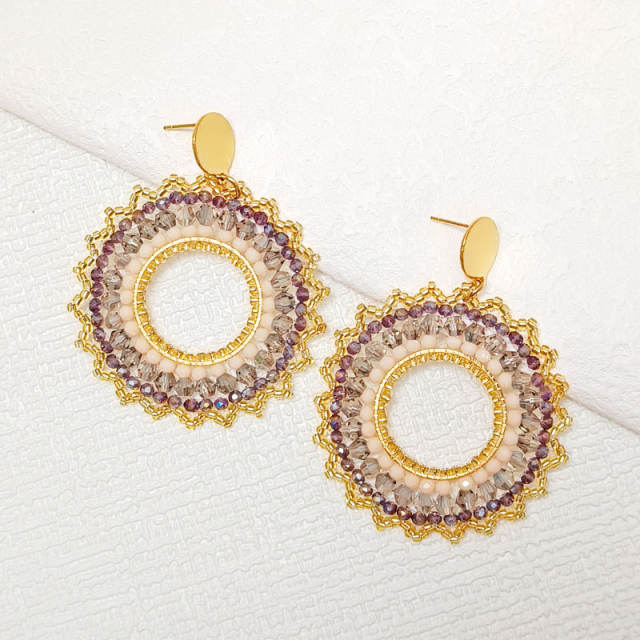 Boho handmade light purple bead circle earrings stainless steel earrings