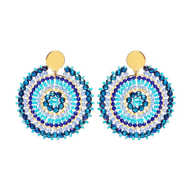 Boho handmade blue color bead stainless steel earrings