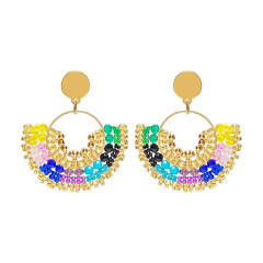 Boho colorful bead fan shape stainless steel earrings