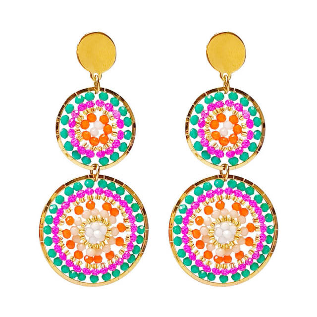 Boho handmade colorful bead dangle earrings stainless steel earrings