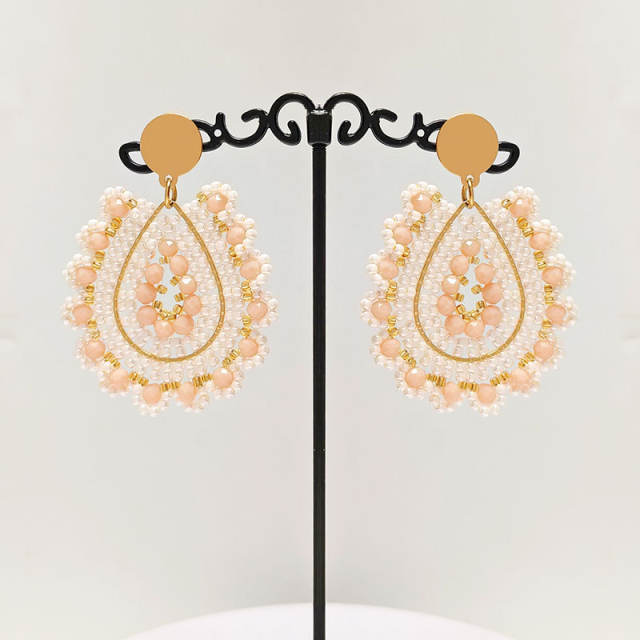 Boho handmade champagne bead drop earrings stainless steel earrings