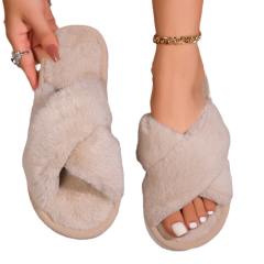 Winter autumn design warm fluffy cross design flat home slippers