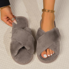 Winter autumn design warm fluffy cross design flat home slippers