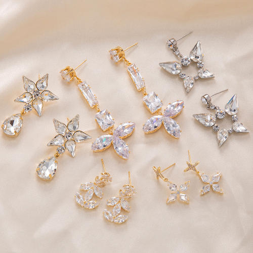 925 sterling silver needle gold plated copper diamond earrings