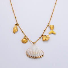 Ocean series water pearl shell stainless steel necklace earrings set