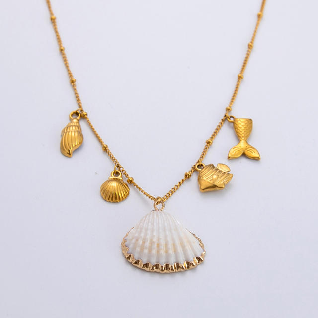 Ocean series water pearl shell stainless steel necklace earrings set
