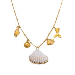 Ocean series water pearl shell stainless steel necklace earrings set