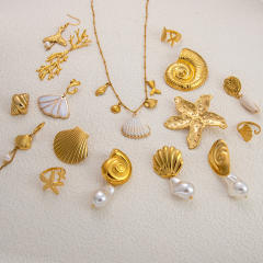 Ocean series water pearl shell stainless steel necklace earrings set