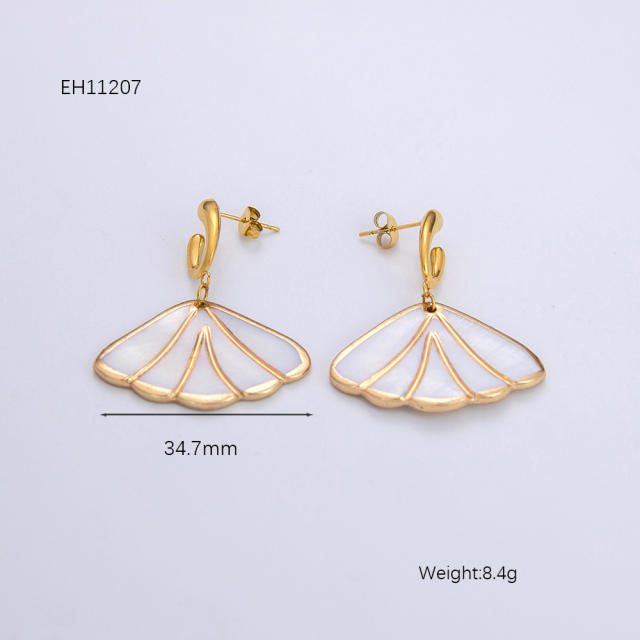 Ocean series water pearl shell stainless steel necklace earrings set