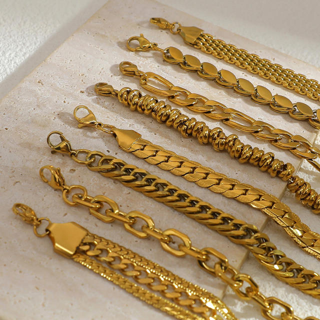 18KG hot sale figaro chain cuban link chain stainless steel bracelet