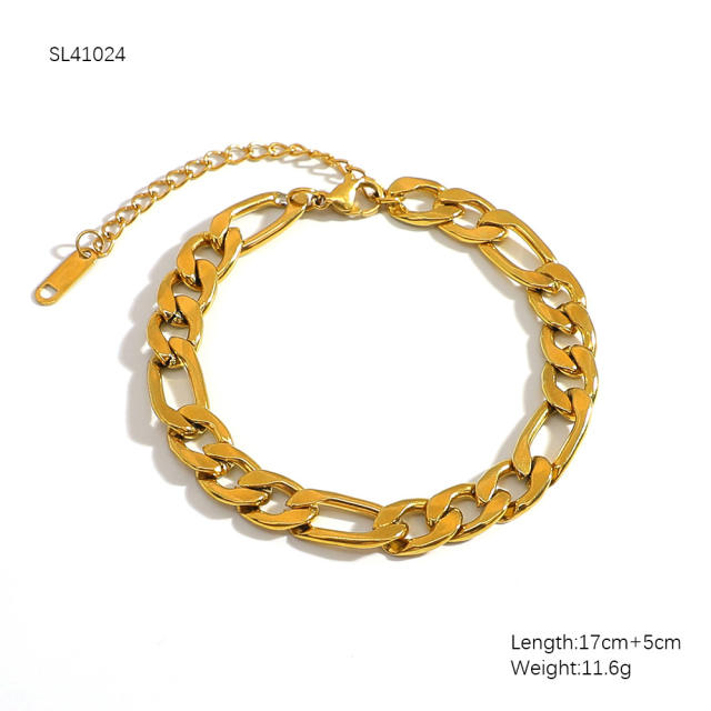 18KG hot sale figaro chain cuban link chain stainless steel bracelet