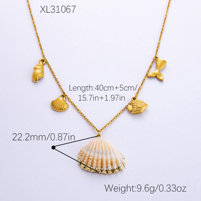 Ocean series water pearl shell stainless steel necklace earrings set