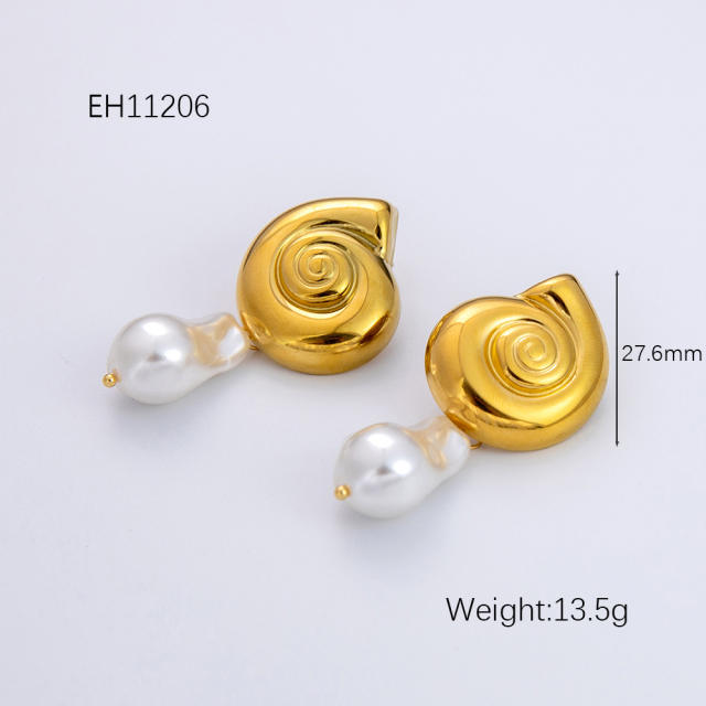 Ocean series water pearl shell stainless steel necklace earrings set