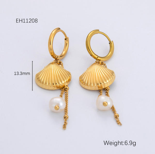 Ocean series water pearl shell stainless steel necklace earrings set