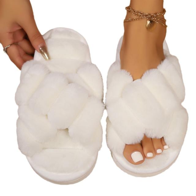 Warm winter fluffy cute flat slippers house slippers