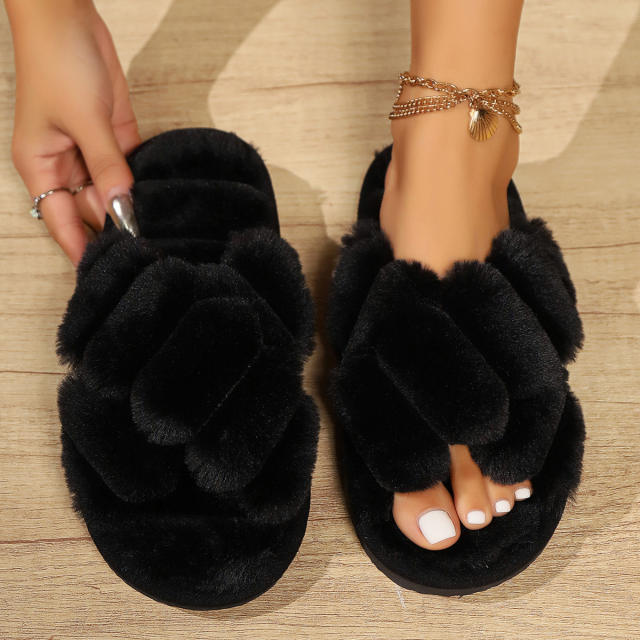 Warm winter fluffy cute flat slippers house slippers