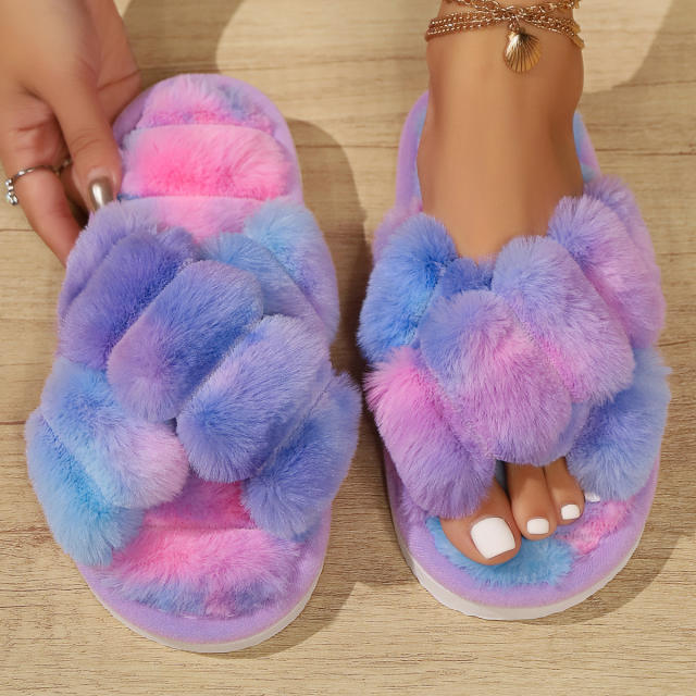 Warm winter fluffy cute flat slippers house slippers