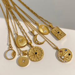 Dainty star moon geometric pendant stainless steel necklace collection