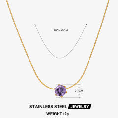 Dainty birthstone stainless steel bezel necklace