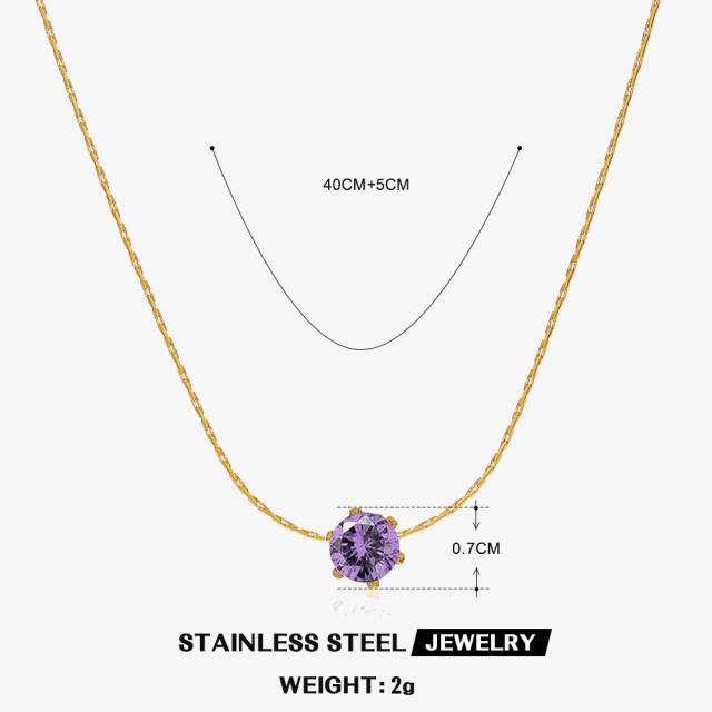 Dainty birthstone stainless steel bezel necklace