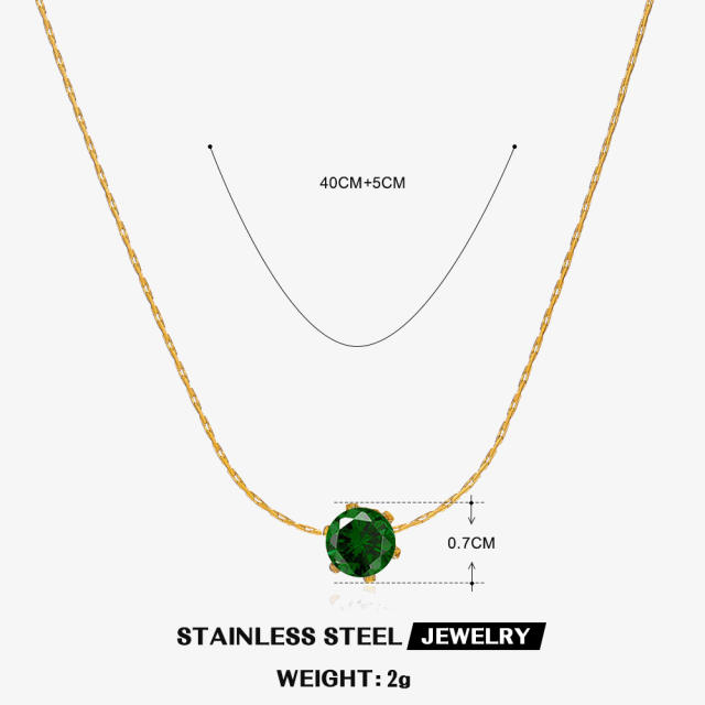 Dainty birthstone stainless steel bezel necklace