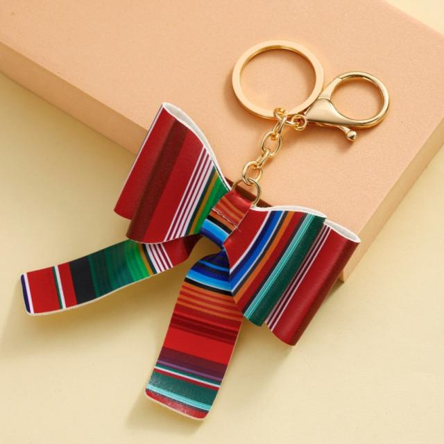 Colorful PU Leather stereo bow keychain bag hanger
