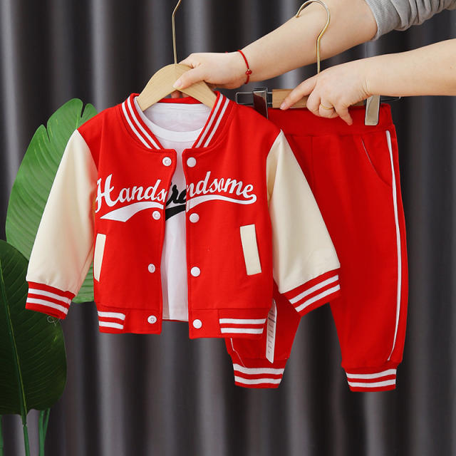 3pcs set spring autumn new design sport jacket pants t-shirt set for boys