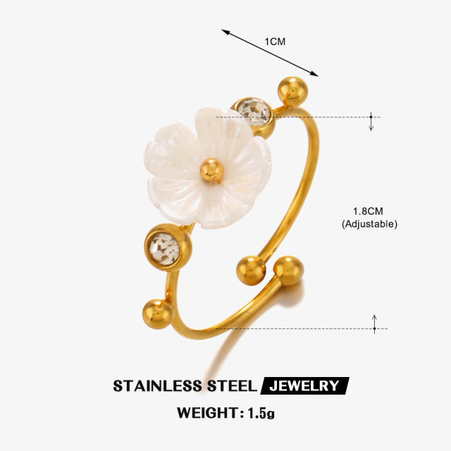 Sweet mother shell flower stainless steel rings collection