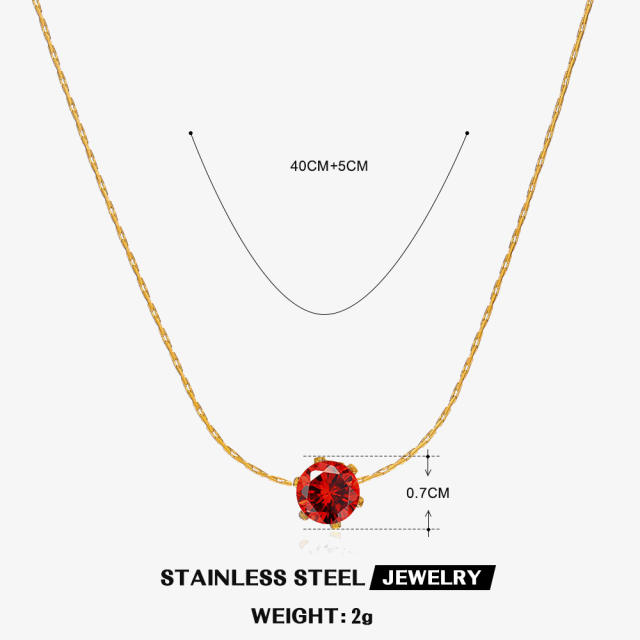 Dainty birthstone stainless steel bezel necklace