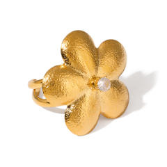 18KG frosted flower petal stainless steel finger rings chunky rings
