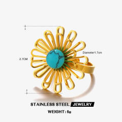 Vintage hollow out flower turquoise stone stainless steel earrings rings set