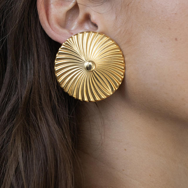 Chunky 18KG geometric round shape stainless steel earrings bigger earrings