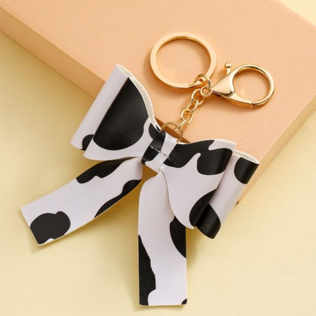 Colorful PU Leather stereo bow keychain bag hanger