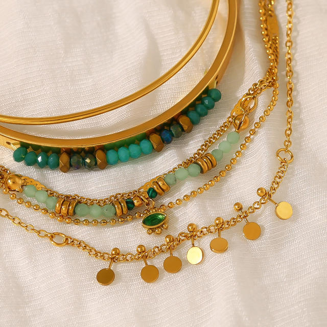 Boho natural stone charm stainless steel bracelet collection