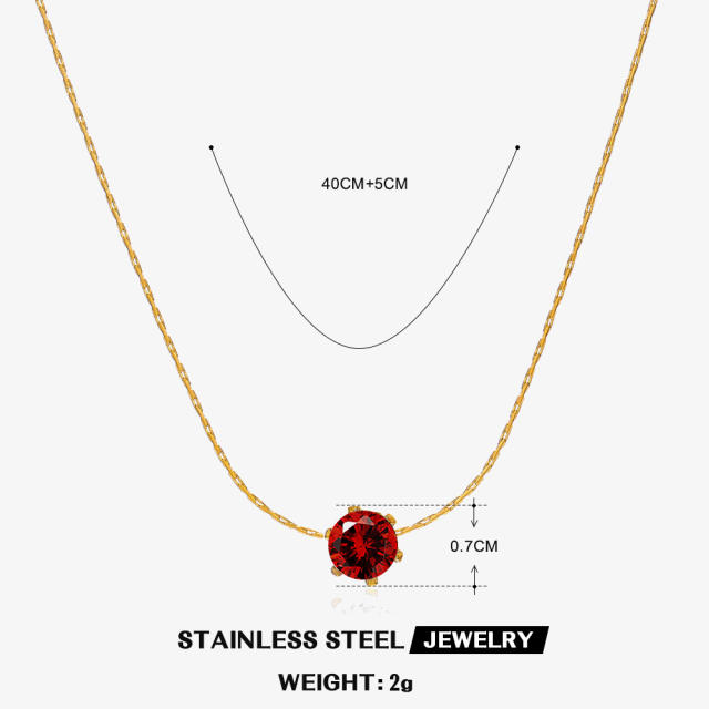 Dainty birthstone stainless steel bezel necklace